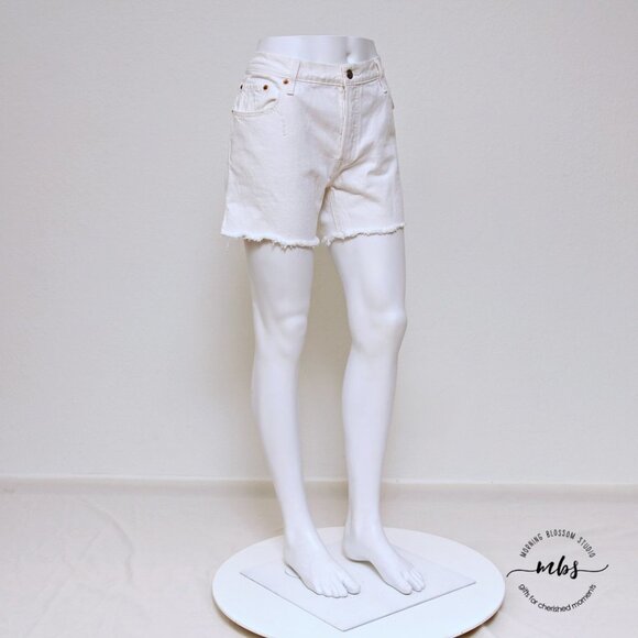 Levi's 501 Distressed Button Fly High Waist Frayed Hem Side Slit Denim Shorts - Picture 5 of 14